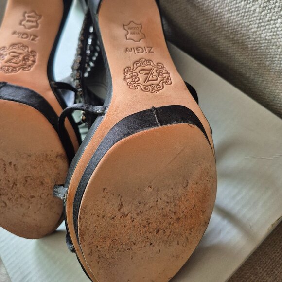 Zigi NY Black Satin Jeweled Heel, Minimally Worn, Size 10 (41EU) - Picture 5 of 7